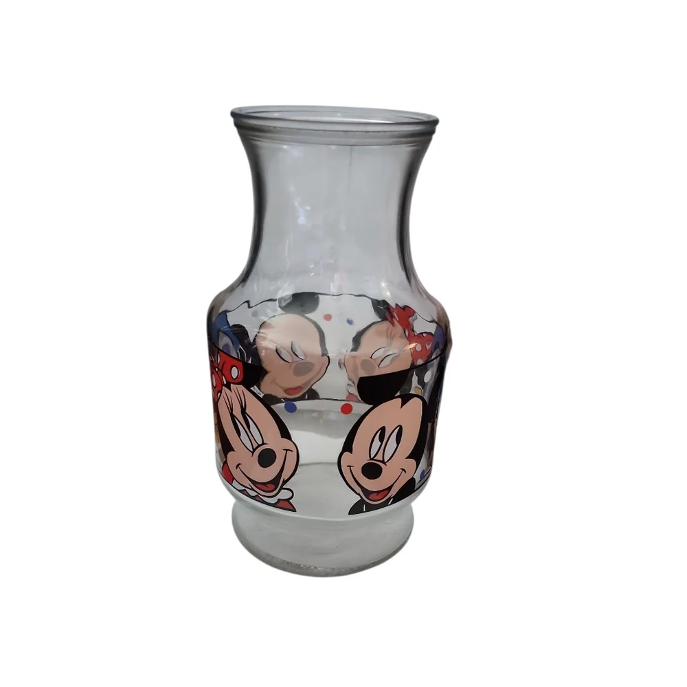 1986 Vintage Disney Clear Glass Carafe with Mickey,Minnie, And Donald Design - Picture 1 of 4